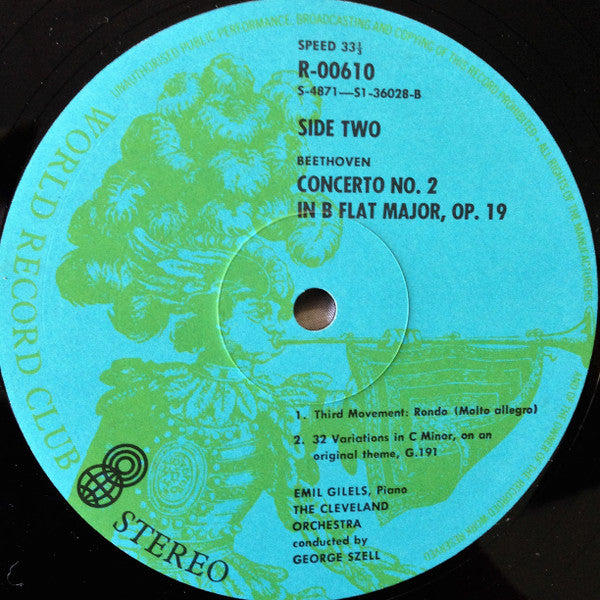 Beethoven* / Emil Gilels / The Cleveland Orchestra / George Szell : Concerto No. 2 In B Flat Major, Op. 19 (LP, Album, Club, RE)