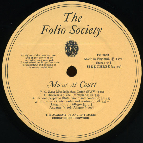 The Academy Of Ancient Music, Christopher Hogwood : Music At Court (2xLP)