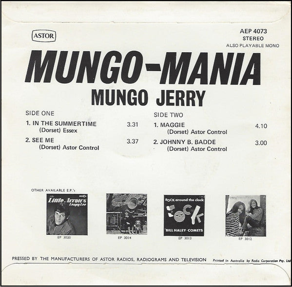 Mungo Jerry : Mungo Mania (7", EP)