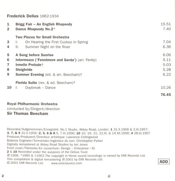 Delius* - Sir Thomas Beecham, Royal Philharmonic Orchestra : Orchestral Works (CD, Comp, RM)