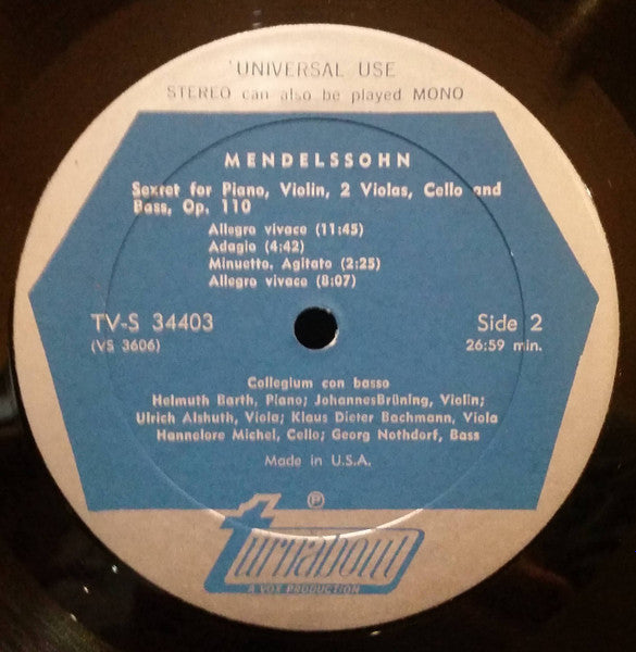 Mendelssohn* - Chamber Music Ensemble Of The Bamberg Symphony*, Collegium Con Basso : Octet In E-Flat Major, Op.20 / Sextet In D Major, Op.110 (LP)