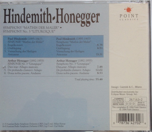 Paul Hindemith, Arthur Honegger, ORF Symphonieorchester, Milan Horvat, Carl Melles : Symphony "Mathis Der Maler" - Symphony No. 3 " Liturgique" (CD, Comp)