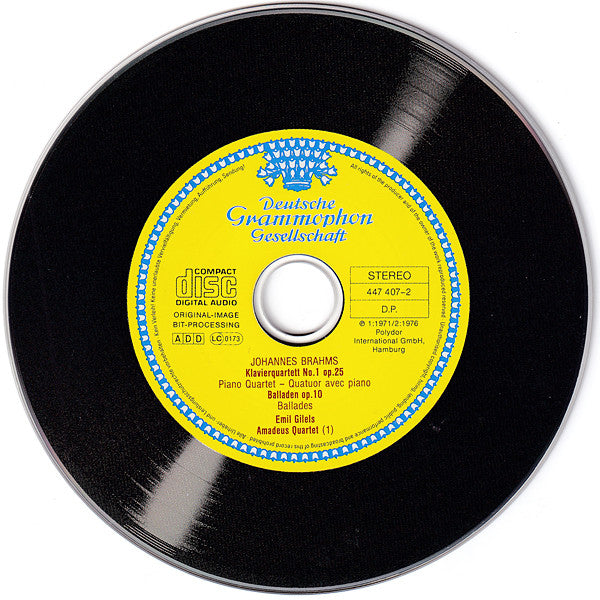 Johannes Brahms, Emil Gilels, Amadeus Quartet* : Klavierquartett = Piano Quartet Op. 25 • Balladen Op. 10 (CD, Comp, RM)