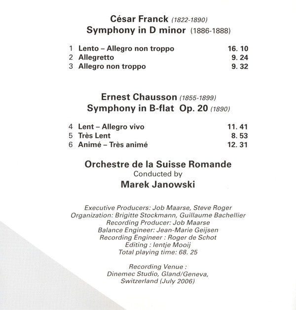 César Franck • Ernest Chausson - Orchestre De La Suisse Romande*, Marek Janowski : Symphonies (SACD, Hybrid, Multichannel, Album)