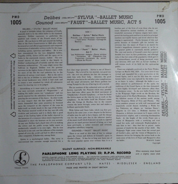 Hugo Rignold Conducting Orchestra Of The Royal Opera House, Covent Garden, Léo Delibes, Charles Gounod : "Sylvia" Ballet Music - "Faust" Ballet Music (10", Mono)