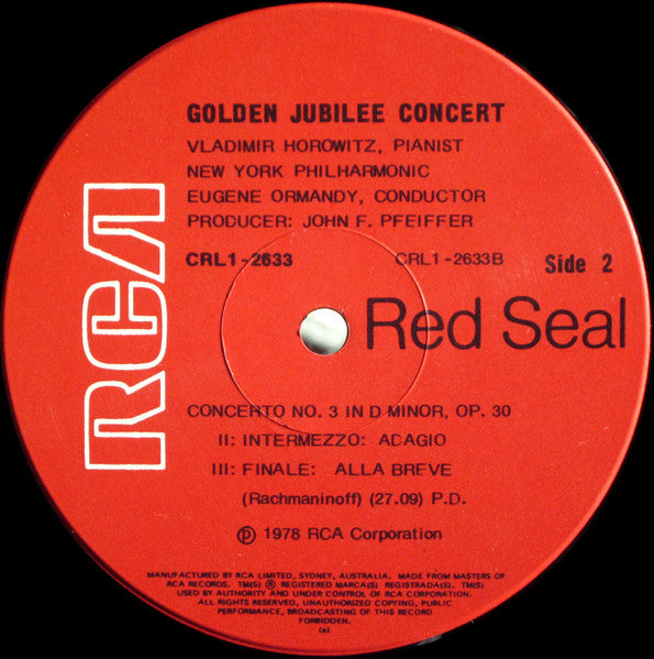 Rachmaninoff*, Vladimir Horowitz, New York Philharmonic, Eugene Ormandy : Golden Jubilee Concert 1978 - Rachmaninoff Concerto No. 3 (LP, Album)