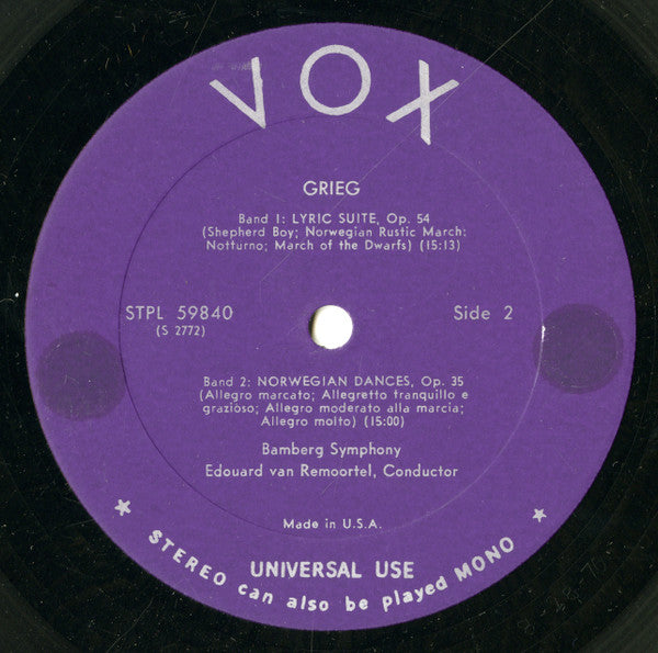 Edvard Grieg, Bamberger Symphoniker, Edouard Van Remoortel : Holberg Suite • Norwegian Dances • Lyric Pieces (Selection) (LP, Album)