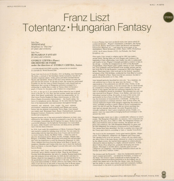Franz Liszt : Totentanz • Hungarian Fantasy (LP, Album, Club, RE)