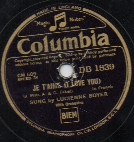 Lucienne Boyer : Embrasse Moi / Je T'aime (Shellac, 10")