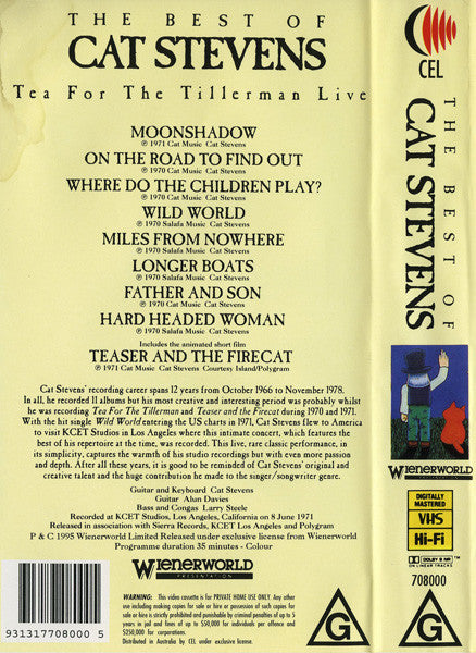 Cat Stevens : The Best Of Cat Stevens (Tea For The Tillerman Live) (VHS, PAL)