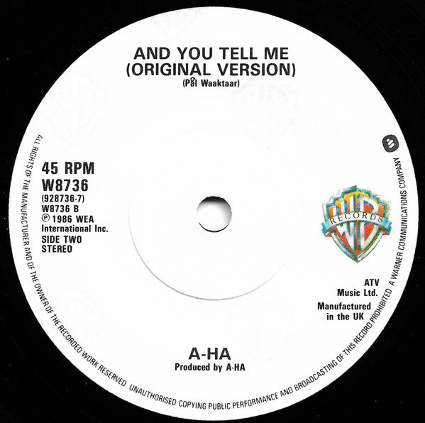a-ha : Train Of Thought (Remix) (7", Single, Pap)