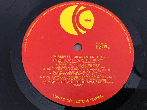 Jim Reeves : Jim Reeves 20 Greatest Hits (LP, Album, Comp)
