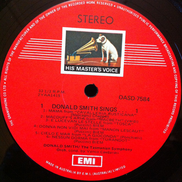 Donald Smith (10) / Tasmanian Symphony Orchestra Conducted By Vančo Čavdarski : Donald Smith Sings (LP)
