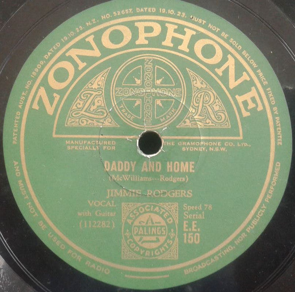 Jimmie Rodgers : My Old Pal / Daddy And Home (Shellac, 10", RP)