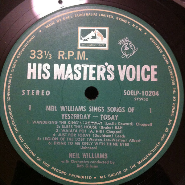 Neil Williams : Neil Williams Sings Songs Of Yesterday - Today (LP)