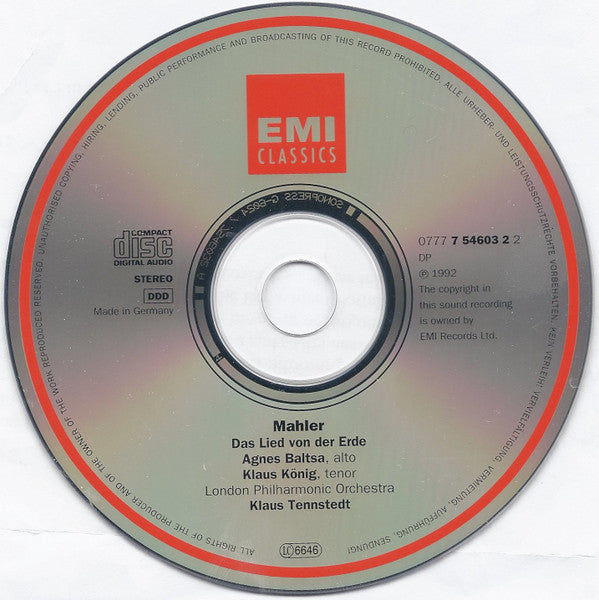 Gustav Mahler, Agnes Baltsa, Klaus König, London Philharmonic Orchestra, Klaus Tennstedt : Das Lied von der Erde (CD)