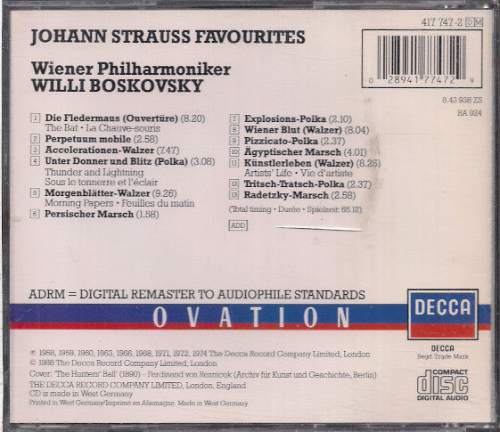 Johann Strauss Jr., Wiener Philharmoniker, Willi Boskovsky : Johann Strauss Favourites (CD, Comp, RM)