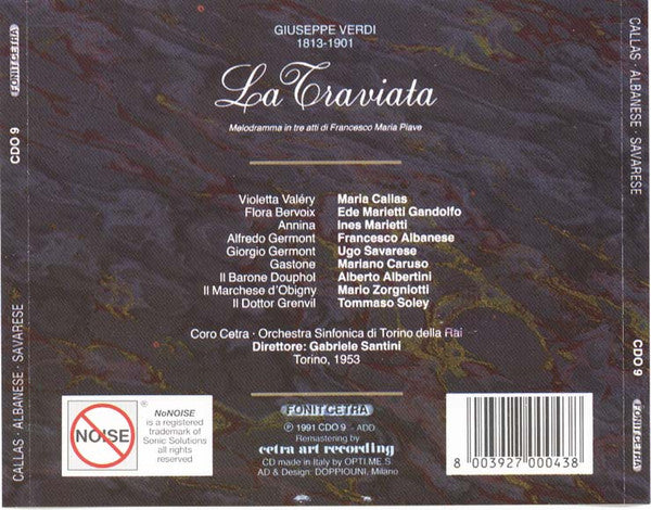 Giuseppe Verdi / Maria Callas, Francesco Albanese, Ugo Savarese, Coro Cetra, Orchestra Sinfonica Di Torino Della Rai, Gabriele Santini (2) : La Traviata (2xCD, Album, Mono, RE, RM)