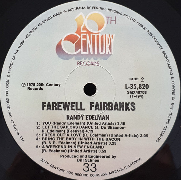 Randy Edelman : Farewell Fairbanks (LP, Album)