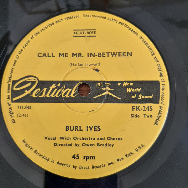 Burl Ives : Call Me Mr. In-Between (7", Single)