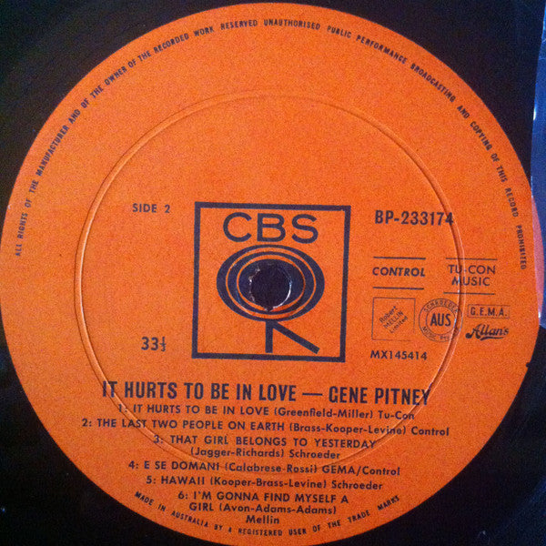 Gene Pitney : It Hurts To Be In Love (LP, Album, Mono)