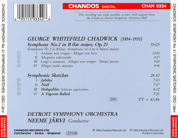 George Chadwick* - Detroit Symphony Orchestra, Neeme Järvi : Symphony No. 2 / Symphonic Sketches (CD, Album)