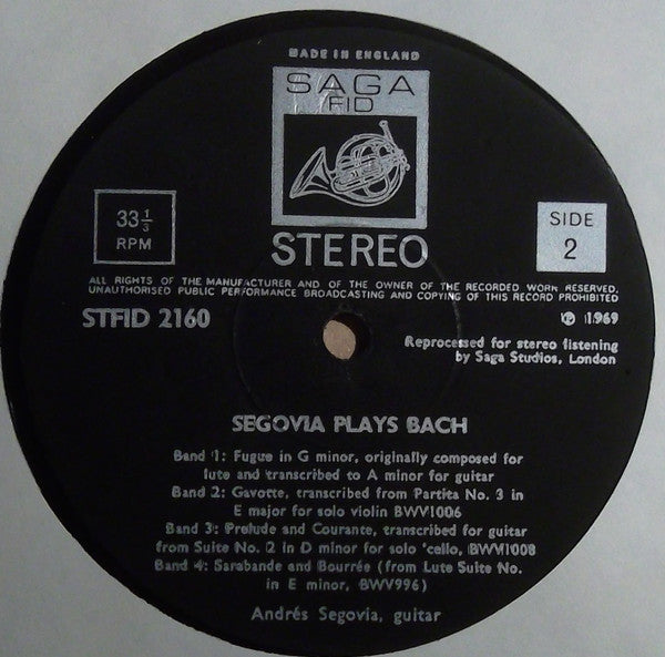 Segovia*, Bach* : Andrés Segovia Plays Bach (LP)
