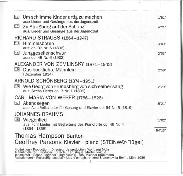 Thomas Hampson, Geoffrey Parsons (2) : Des Knaben Wunderhorn (CD)
