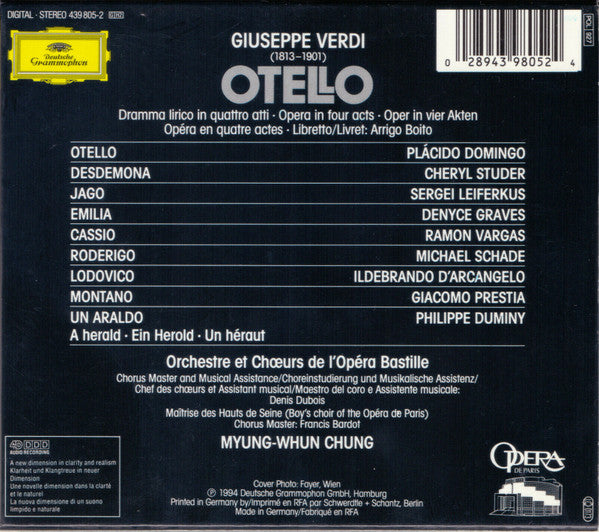Verdi*, Plácido Domingo*, Cheryl Studer, Sergei Leiferkus, Orchestre* et Chœurs de l'Opéra Bastille* • Myung-Whun Chung : Otello (2xCD, Album)