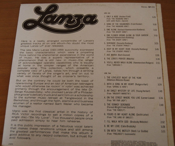 Mario Lanza : Lanza (LP, Comp)