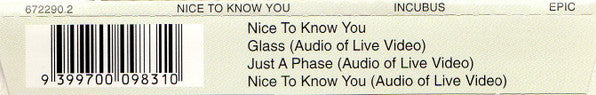 Incubus (2) : Nice To Know You (CD, Maxi)