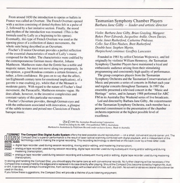 Vivaldi* - Barbara Jane Gilby, Tasmanian Symphony Chamber Players, Geoffrey Lancaster : The Four Seasons (CD, Album, RP)