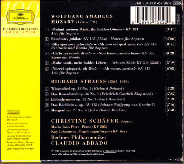 Wolfgang Amadeus Mozart, Richard Strauss - Christine Schäfer, Berliner Philharmoniker, Claudio Abbado : Mozart and Strauss - Orchestral Songs (CD, Album)