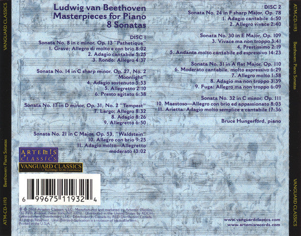 Ludwig van Beethoven, Bruce Hungerford : Masterpieces For Solo Piano: 8 Sonatas (2xCD, Album, Comp, RE)