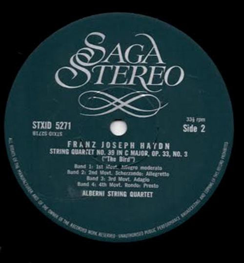 Joseph Haydn, The Alberni Quartet : String Quartet No. 38 "The Joke" / String Quartet No. 39 "The Bird" (LP, Album)