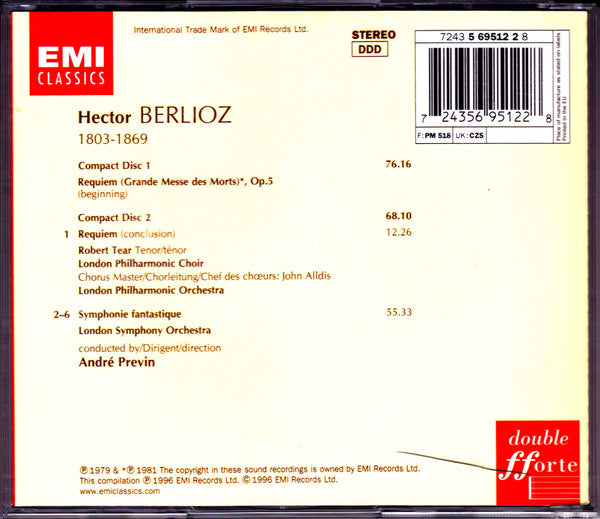 Hector Berlioz , Robert Tear, London Philharmonic Choir, London Philharmonic Orchestra, London Symphony Orchestra, André Previn : Requiem, Symphonie Fantastique (2xCD, Album, Comp, RE)