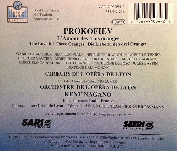 Prokofiev* – Chœurs* Et Orchestre De L'Opéra De Lyon, Kent Nagano, Gabriel Bacquier, Jules Bastin, Catherine Dubosc, Georges Gautier, Jean-Luc Viala : L'Amour Des 3 Oranges (2xCD, Album + Box)