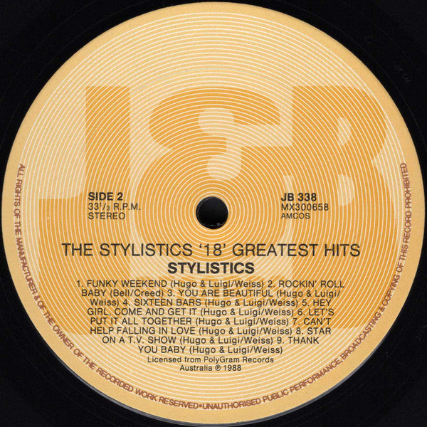 The Stylistics : The 18 Greatest Hits Of The Stylistics (LP, Comp)