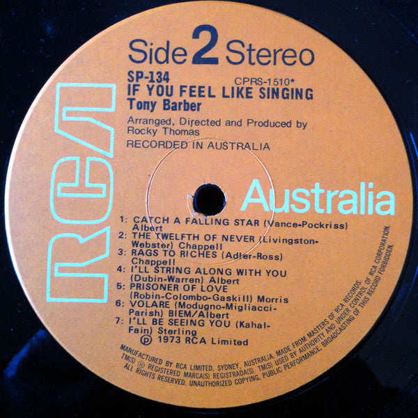 Tony Barber (6) : If You Feel Like Singing (LP, Album)