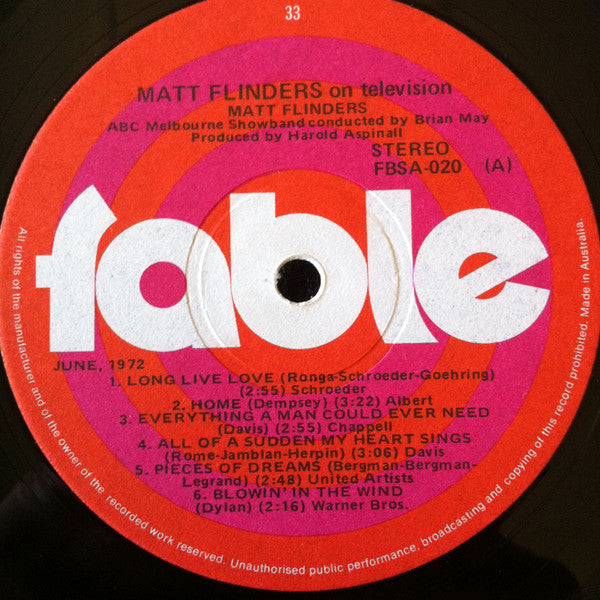 Matt Flinders : Matt Flinders On Television (LP, Album)
