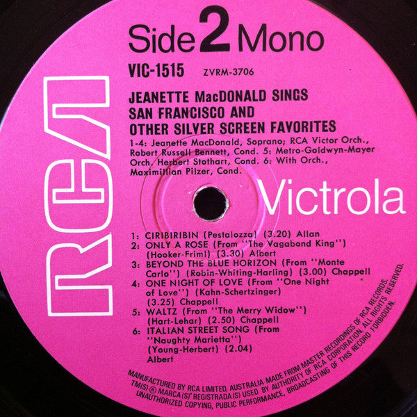 Jeanette MacDonald : Sings San Francisco And Other Silver Screen Favorites (LP, Comp, Mono)