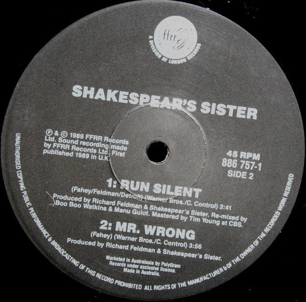 Shakespear's Sister : Run Silent (12", Single)