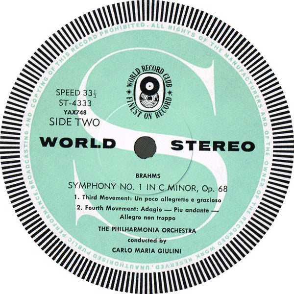 Brahms* / The Philharmonia Orchestra* Conducted By Carlo Maria Giulini : Symphony No. 1 In C Minor, Op. 68 (LP, Club)