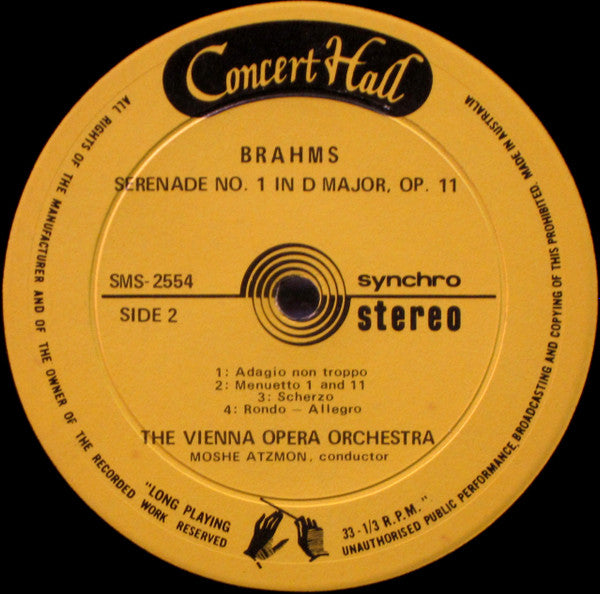 Johannes Brahms - Orchester Der Wiener Staatsoper, Moshe Atzmon : Serenade No.1 In D Major, Op.11 (LP, Album)