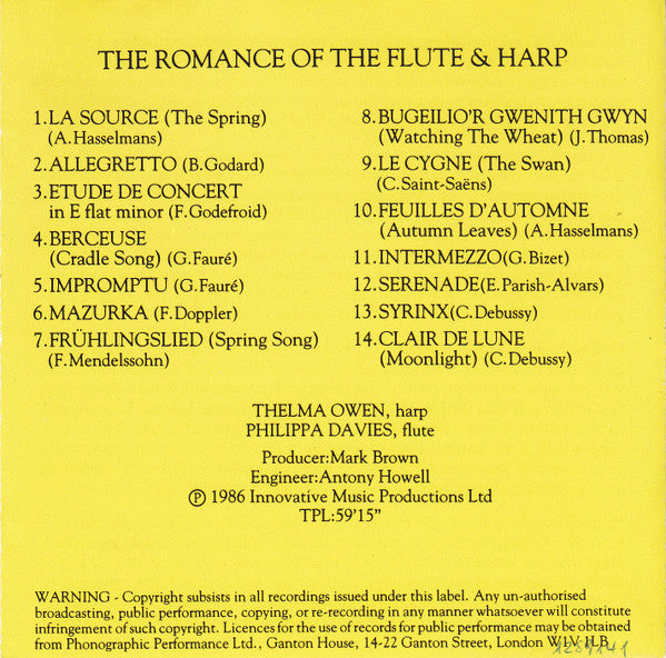 Philippa Davies, Thelma Owen : The Romance Of The Flute & Harp (CD, Album)