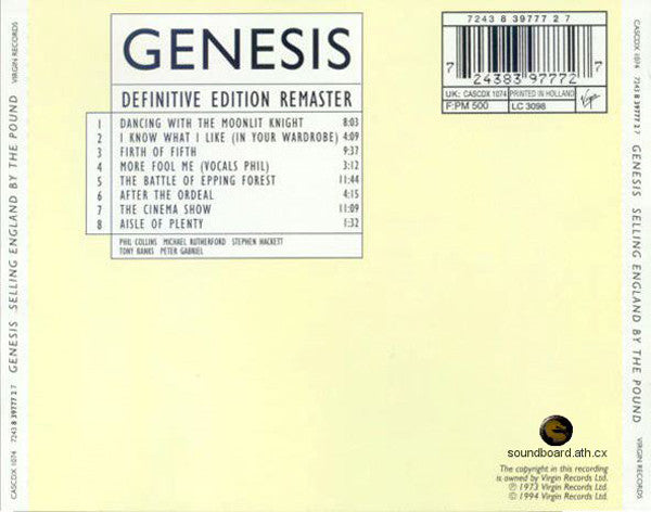 Genesis : Selling England By The Pound (CD, Album, RE, RM)