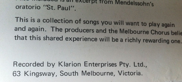 The Salvation Army Australia Southern Territory Presents The Melbourne Chorus* Conducted By Owen Harris : Encore (LP, Album)