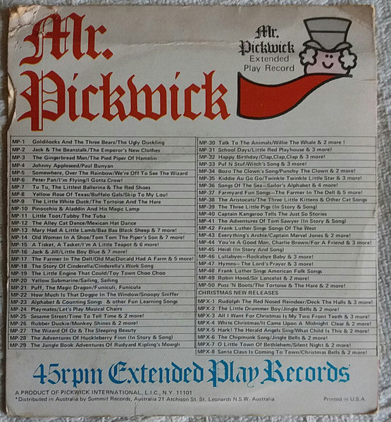 Pickwick Children's Chorus : Seasame Street / Time To Tell Time (7", EP)