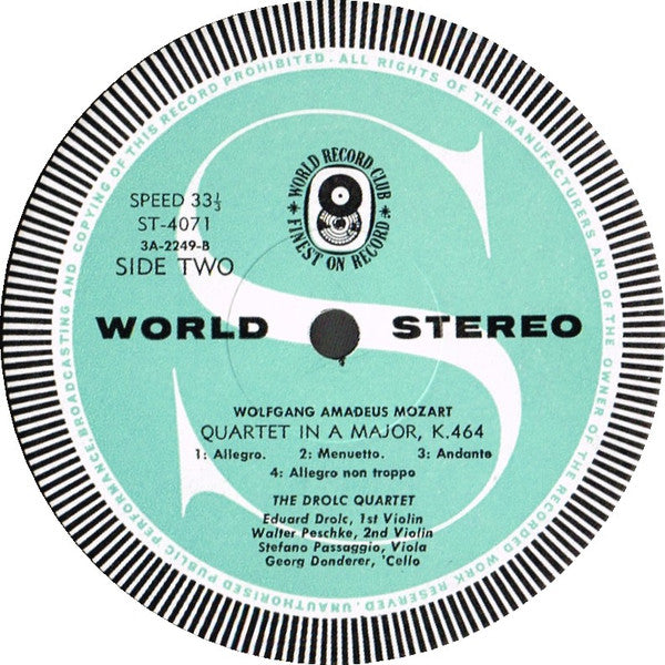 Wolfgang Amadeus Mozart, The Drolc Quartet* : String Quartet In B Flat Major, K458 ("The Hunt") String Quartet In A Major, K464 (LP, Album, Club)