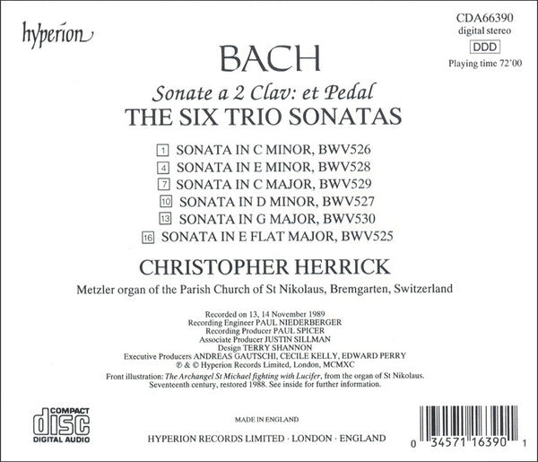 Johann Sebastian Bach, Christopher Herrick : Trio Sonatas - Organ Of St Niklaus, Bremgarten, Switzerland (CD)